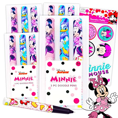 Disney Minnie Mouse Pens for Women Kids Adults ~ 12 Pack Minnie Pens with Minnie Mouse Stickers | Minnie Mouse Office Accessories Supplies School Supplies Party Favors