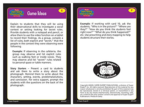 Super Duper Publications | Photo Understanding Inferences and More! Super Fun Deck | Critical Thinking Flash Cards | Great for Autistic Children | Ask Literal, Inferential, or Expansion Questions