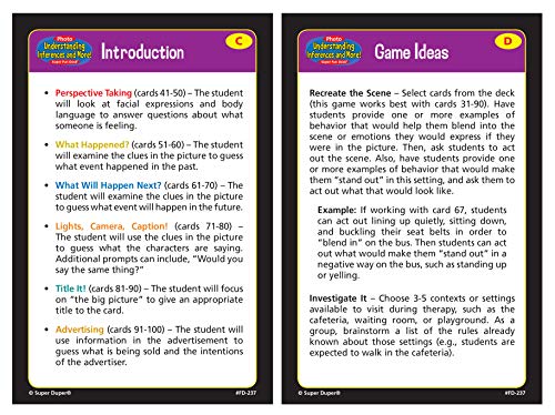 Super Duper Publications | Photo Understanding Inferences and More! Super Fun Deck | Critical Thinking Flash Cards | Great for Autistic Children | Ask Literal, Inferential, or Expansion Questions