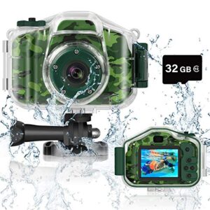 deker kids camera underwater waterproof camera for best christmas birthday gifts for boys girls age 3-12 hd digital video camera mini children camcorder camera 2 inch ips screen with 32gb card (green)