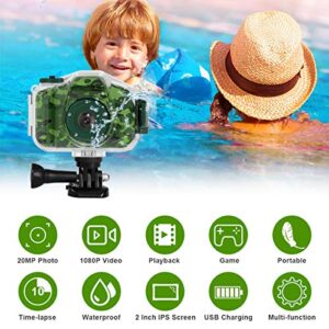 DEKER Kids Camera Underwater Waterproof Camera for Best Christmas Birthday Gifts for Boys Girls Age 3-12 HD Digital Video Camera Mini Children Camcorder Camera 2 Inch IPS Screen with 32GB Card (Green)