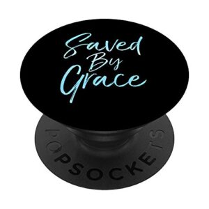 fun blue watercolor christian gift for phones saved by grace popsockets popgrip: swappable grip for phones & tablets