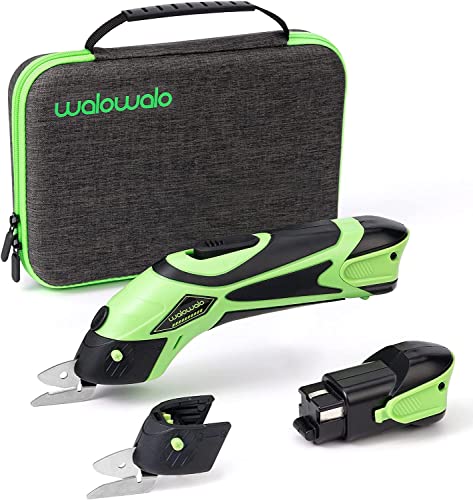 walowalo Electric Fabric Scissors Box Cutter 2 Rechargeable Batteries 2 PCS Blades for Crafts Sewing Cardboard Scrapbooking Leather 4V Li-Ion Power Cordless Shears Cutting Tool (Fast Charge Version)