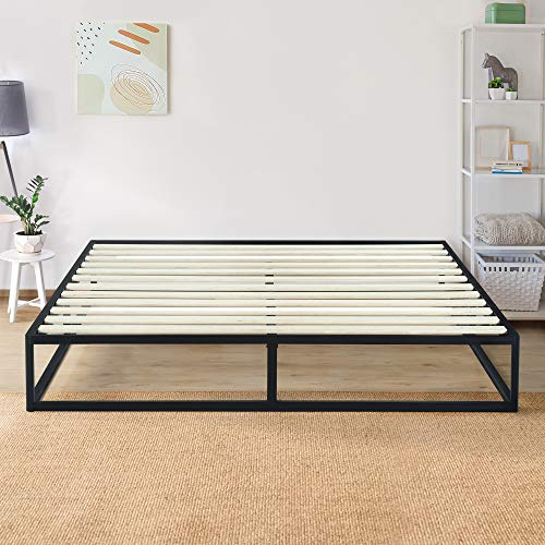 PrimaSleep 9 Inch Dura Metal Platform Bed Frame-Wooden Steel Slat Support/Underbed Storage Space, Queen, Black