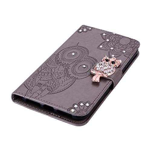 LEMAXELERS Redmi Note 9 Case Owl Pattern Glitter Sparkly Gems Shockproof PU Leather Wallet Cover Flip Stand Card Slots Magnetic Silicone Bumper Folio Case for Xiaomi Redmi Note 9 Gray YK