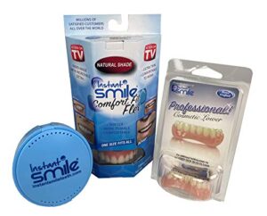 instant smile comfort fit flex teeth - natural shade upper and lower kit with vented cleaning case
