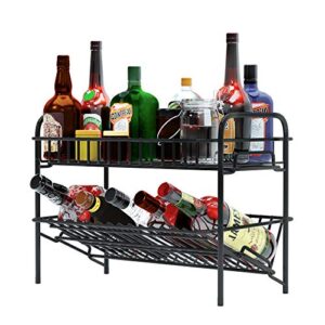 HengLiSam Spice Racks Organizer for Countertop, 2 Tier Counter Shelf Standing Holder Storage for Kitchen Cabinet Pantry Bathroom Office, Black