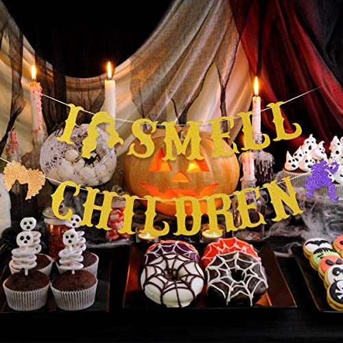 I Smell Children Banner Gold - Hocus Pocus Halloween Party Decorations I Smell Children Sign Decorations Hocus Pocus Decorations for Kids Halloween Decor