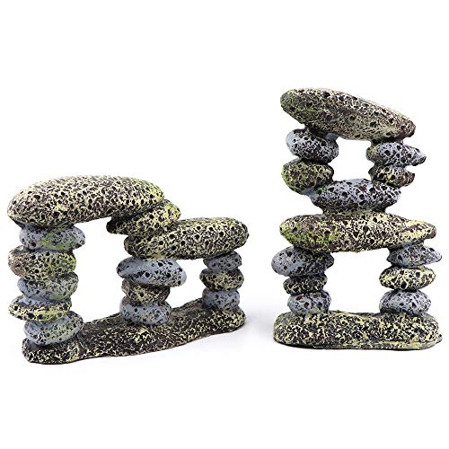 AQUA KT Aquarium Landscape Cobblestone Stacked Stones for Cichlid Fish Hiding Betta Hideout Tank Decoration, Pack of 2