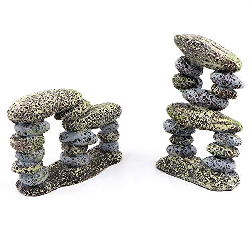 AQUA KT Aquarium Landscape Cobblestone Stacked Stones for Cichlid Fish Hiding Betta Hideout Tank Decoration, Pack of 2