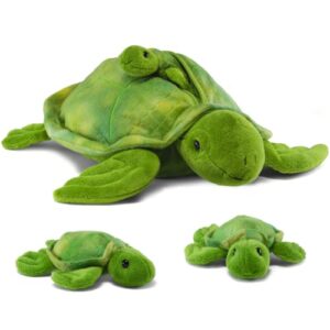 prextex plush turtle toys stuffed animal w/ 3 turtle baby stuffed animals - big turtle zippers 3 little plush baby turtles - turtle plush toys for kids 3-5 - turtle toy - great gift for turtle lovers