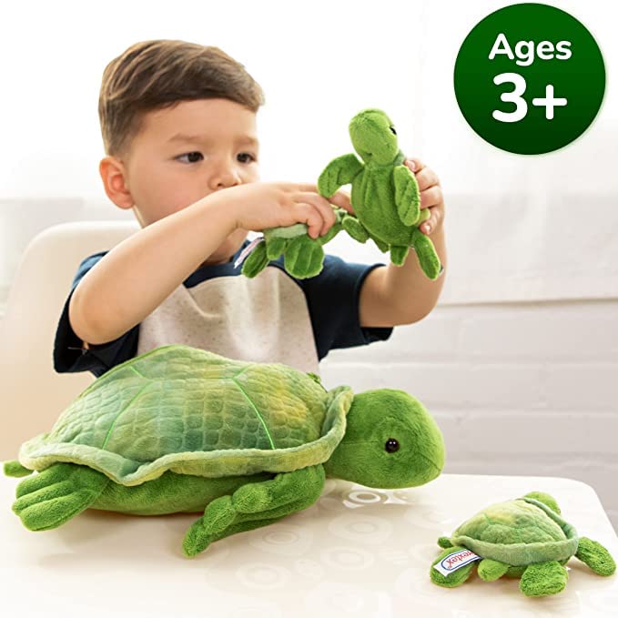 PREXTEX Plush Turtle Toys Stuffed Animal w/ 3 Turtle Baby Stuffed Animals - Big Turtle Zippers 3 Little Plush Baby Turtles - Turtle Plush Toys for Kids 3-5 - Turtle Toy - Great Gift for Turtle Lovers