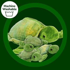 PREXTEX Plush Turtle Toys Stuffed Animal w/ 3 Turtle Baby Stuffed Animals - Big Turtle Zippers 3 Little Plush Baby Turtles - Turtle Plush Toys for Kids 3-5 - Turtle Toy - Great Gift for Turtle Lovers