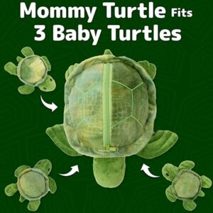 PREXTEX Plush Turtle Toys Stuffed Animal w/ 3 Turtle Baby Stuffed Animals - Big Turtle Zippers 3 Little Plush Baby Turtles - Turtle Plush Toys for Kids 3-5 - Turtle Toy - Great Gift for Turtle Lovers