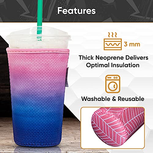 Baxendale and Co Reusable Neoprene Insulator Sleeves for Iced Coffee and Cold Drink Cups (2 PK Medium 22-24oz, Black & Pink Mix)