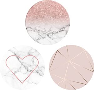 cell phone stand finger holder - pink heart rose gold white marble (3 pack)