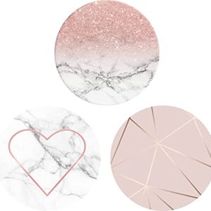 Cell Phone Stand Finger Holder - Pink Heart Rose Gold White Marble (3 Pack)