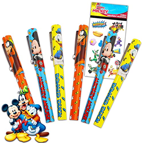 Disney Mickey Mouse Party Supplies Set - 6 Pack Mickey Mouse Pen Set with Mickey Mouse Stickers Disney Mickey Mouse Accessories (Mickey Mouse Office Supplies Office Decor)