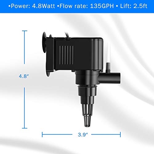 AquaMiracle Aquarium Powerhead Pump Circulating Water Pump 135 GPH for 10-40 Gallon Aquariums with Aerating Features