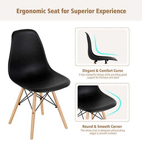 GOFLAME DSW Dining Chairs, Shell Plastic Chairs with Wood Legs, Modern Style Armless Chairs for Living Room Kitchen Bedroom, Eiffel DSW Style Side Chairs with Ergonomic Backrest Set of 2, Black