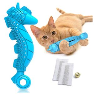 Ronton Cat Toothbrush Catnip Toy - Durable Hard Rubber - Cat Dental Care, Cat Interactive Toothbrush Chew Toy (1Pack-Seahorse)