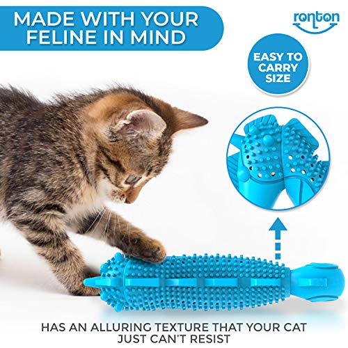 Ronton Cat Toothbrush Catnip Toy - Durable Hard Rubber - Cat Dental Care, Cat Interactive Toothbrush Chew Toy (1Pack-Seahorse)