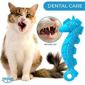 Ronton Cat Toothbrush Catnip Toy - Durable Hard Rubber - Cat Dental Care, Cat Interactive Toothbrush Chew Toy (1Pack-Seahorse)