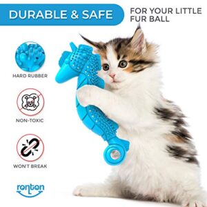 Ronton Cat Toothbrush Catnip Toy - Durable Hard Rubber - Cat Dental Care, Cat Interactive Toothbrush Chew Toy (1Pack-Seahorse)