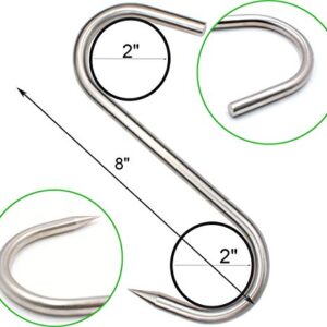 Alele 8 Inch Meat Hook 10mm Heavy Duty Stainless Steel Butcher Hooks for Hanging Beef (Meat Hook 10mm 8inch 4p)