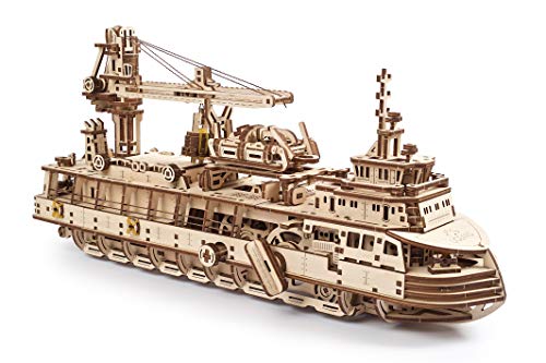 UGEARS 3D Puzzles Research Vessel - DIY Model Ship 3D Idea - Unique and Creative Wooden Mechanical Models - Self Assembly Woodcraft Construction Kits