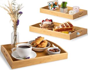 premium bamboo serving trays set of 3 - natural finish | stylish and functional serving platters for food presentation | sustainable and durable kitchen accessories