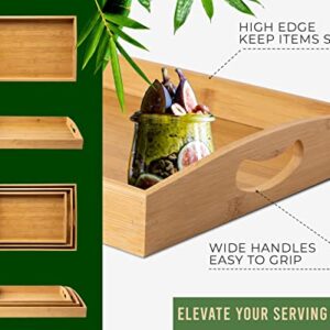 Premium Bamboo Serving Trays Set of 3 - Natural Finish | Stylish and Functional Serving Platters for Food Presentation | Sustainable and Durable Kitchen Accessories