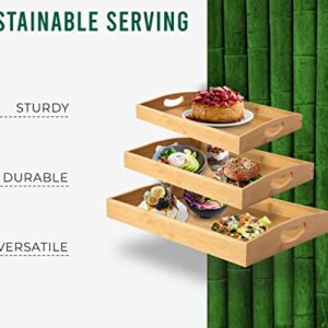 Premium Bamboo Serving Trays Set of 3 - Natural Finish | Stylish and Functional Serving Platters for Food Presentation | Sustainable and Durable Kitchen Accessories