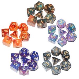 galaxy dnd dice 5 x 7sets, 35pieces glitter sparkle cosmic mixed polyhedral dnd dice for rpg mtg table game dice