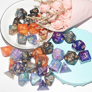 Galaxy DND Dice 5 X 7Sets, 35Pieces Glitter Sparkle Cosmic Mixed Polyhedral DND Dice for RPG MTG Table Game Dice