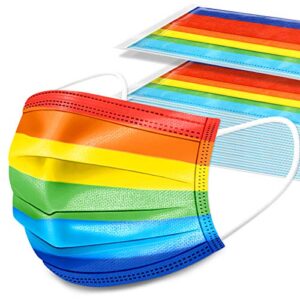 kids' 50pcs rainbow colors disposable face mask 3-layer individually packaged, unisex soft elastic earloop fit nonwoven fabric