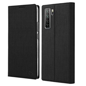 lusheng huawei p40 lite 5g/nova 7 se case, magnetic flip wallet book style pu leather protective case cover with card slots and stand function for huawei p40 lite 5g/nova 7 se - black