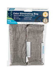 camco 44270 moso bamboo charcoal odor absorber bags - help any small space smell fresh without fragrance use - 50 grams - 2-pack