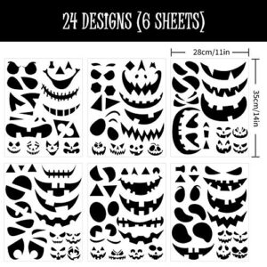 Whaline Halloween Pumpkin Stickers 24Pcs Black Pumpkin Face Stickers 28x35cm Classic Expression Decals for Pumpkins and Squashes Make Your Own Jack-O-Lantern Face Decals for Halloween Party Decoration