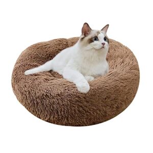 awolf cat beds for indoor cats,24 inch round donut washable cat bed,fluffy calming self warming soft donut cuddler cushion pet bed for small dogs kittens,non-slip