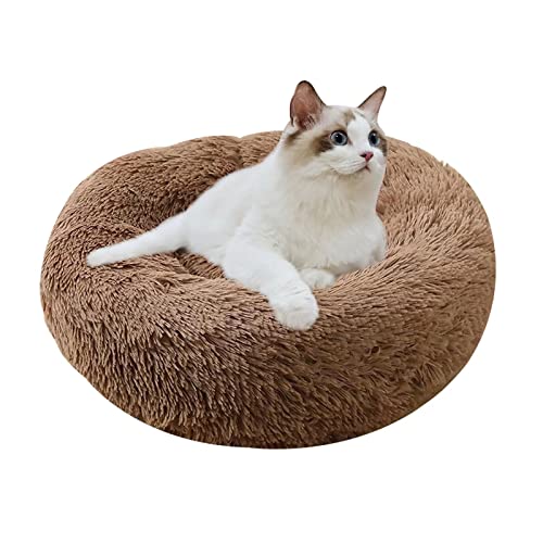 Awolf Cat Beds for Indoor Cats,24 Inch Round Donut Washable Cat Bed,Fluffy Calming Self Warming Soft Donut Cuddler Cushion Pet Bed for Small Dogs Kittens,Non-Slip