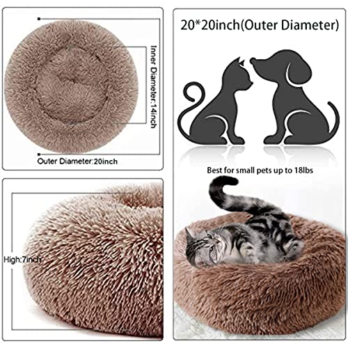 Awolf Cat Beds for Indoor Cats,24 Inch Round Donut Washable Cat Bed,Fluffy Calming Self Warming Soft Donut Cuddler Cushion Pet Bed for Small Dogs Kittens,Non-Slip