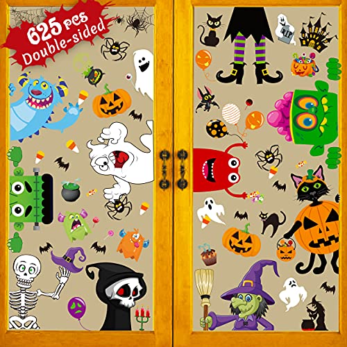 625PCS Halloween Decorations Window Clings - Hallowmas Ghost Spider Bat Pumpkin Monster Peeking Decals Party Supplies Decor