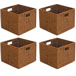 trademark innovations foldable storage basket brown 12.7"l x 12.7"w x 10"h