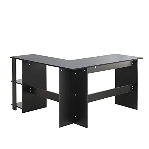 soges L-Shaped Desk with 2 Shelves, 51.2 inches Computer Desk Home Office Table Corner Desk Computer Workstations Black XTD-SC01-BK-N