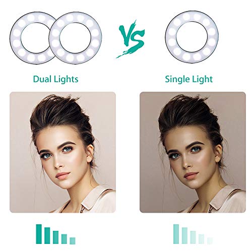 NexiGo 3.5 Inch Dual Selfie Ring Light with Moible Phone & Webcam Holder, 3-Light Modes, 10 Brightness Levels, LED Ringlight with Tripod Stand, for Live Streaming Makeup Video Conference