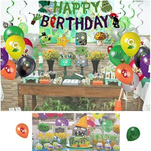 Plants Vs Play Game Zombies Party Kit -HAPPY BIRTHDAY Banner, Cake Topper, Cupcake Topper, Cup Cake Wrapper,Hanging Swirl,Balloon for Kid Gift PVSZ Birthday Party Supplies Decoration,Room Decor,110PCS