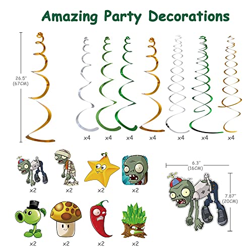 Plants Vs Play Game Zombies Party Kit -HAPPY BIRTHDAY Banner, Cake Topper, Cupcake Topper, Cup Cake Wrapper,Hanging Swirl,Balloon for Kid Gift PVSZ Birthday Party Supplies Decoration,Room Decor,110PCS