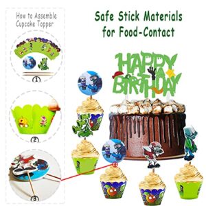 Plants Vs Play Game Zombies Party Kit -HAPPY BIRTHDAY Banner, Cake Topper, Cupcake Topper, Cup Cake Wrapper,Hanging Swirl,Balloon for Kid Gift PVSZ Birthday Party Supplies Decoration,Room Decor,110PCS