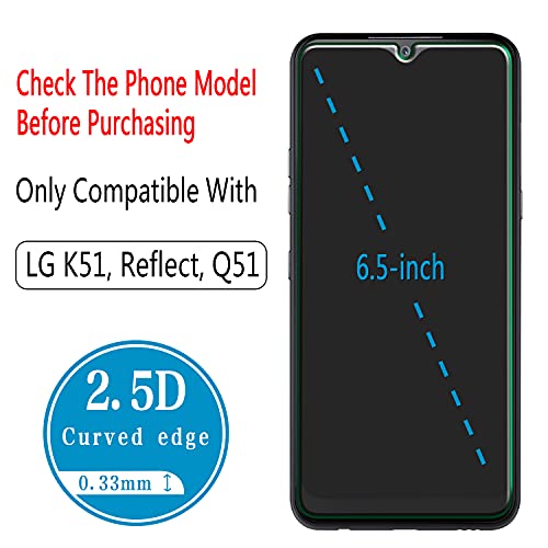 HPTech 2-Pack Tempered Glass For LG K51, Reflect, Q51 Screen Protector, Easy to Install, 9H Hardness, Bubble Free